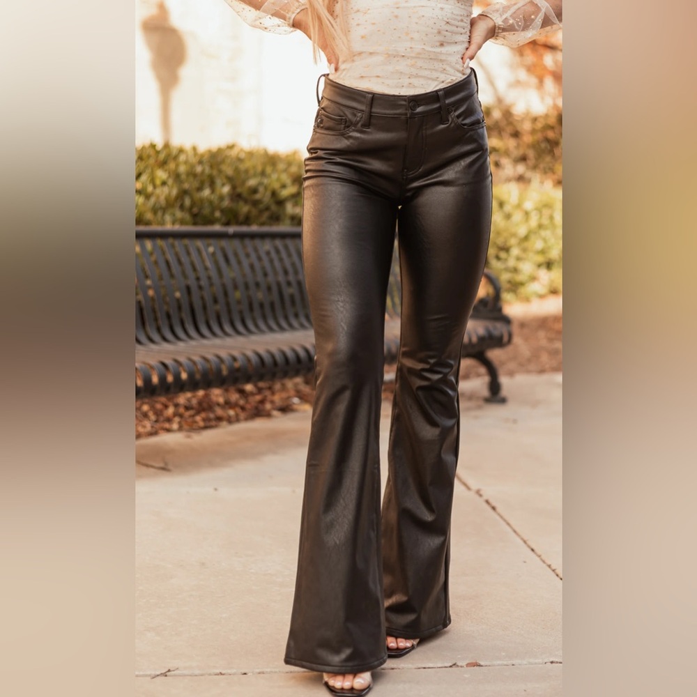 KanCan Black Flare Leather Pants